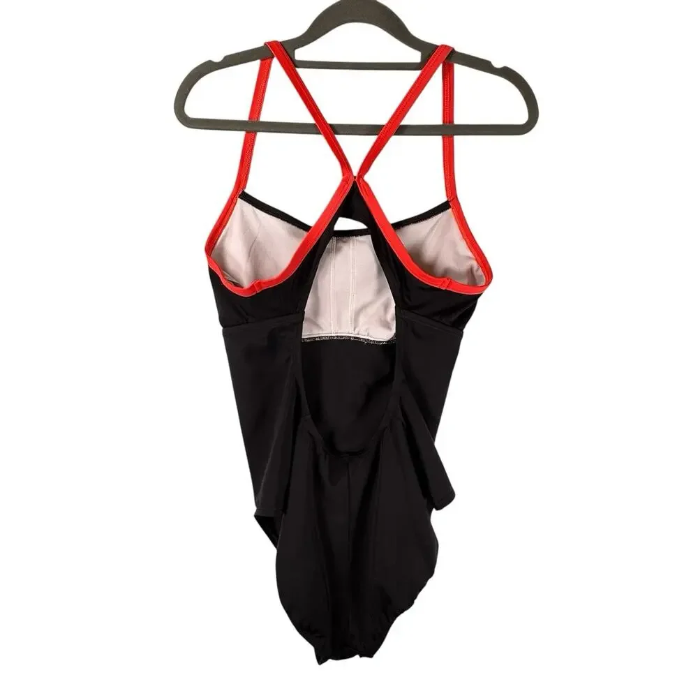 VTG Y2k Nike Colorblock SIZE MEDIUM One Piece Swimsuit Racerback Black Red Women - Picture 2 of 14